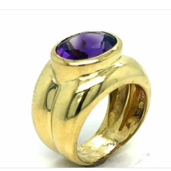 18K Tiffany & Co. Yellow Gold Bezel Set Amethyst R